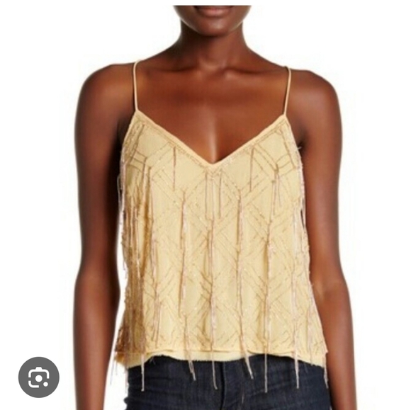 FREE PEOPLE Gorgeous Yellow/ Gold Beaded Spaghetti Women's Top - Picture 1 of 9